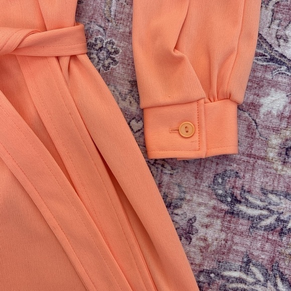 Jennifer Gee Vintage Midi Shirt Dress Bright Peach Salmon Pink Orange - Picture 3 of 14